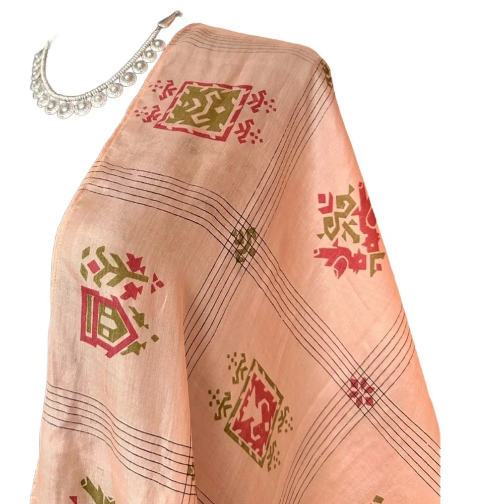 SHAWL/SCARF ~ Elegance Style and Intricate Peach Colored Shawl w/Gold Trim Top